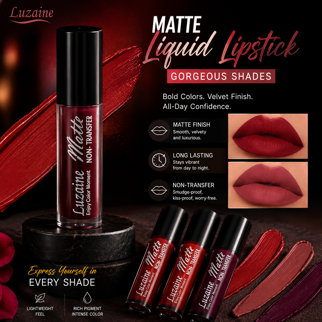 Luzainé Matte Liquid Lipstick (Gorgeous | Shades) Set of 2 Pcs