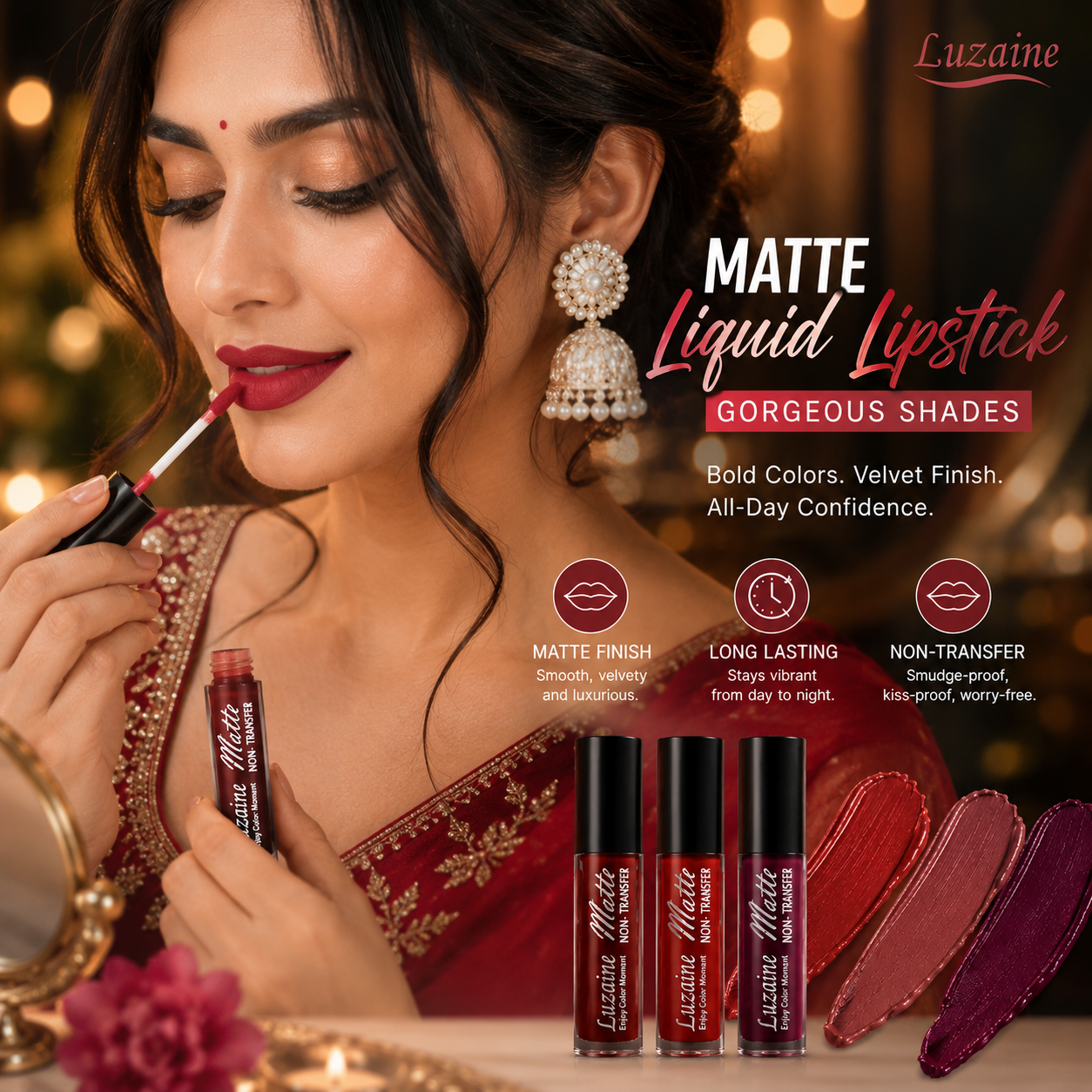 Luzainé Matte Liquid Lipstick (Gorgeous | Shades) Set of 2 Pcs