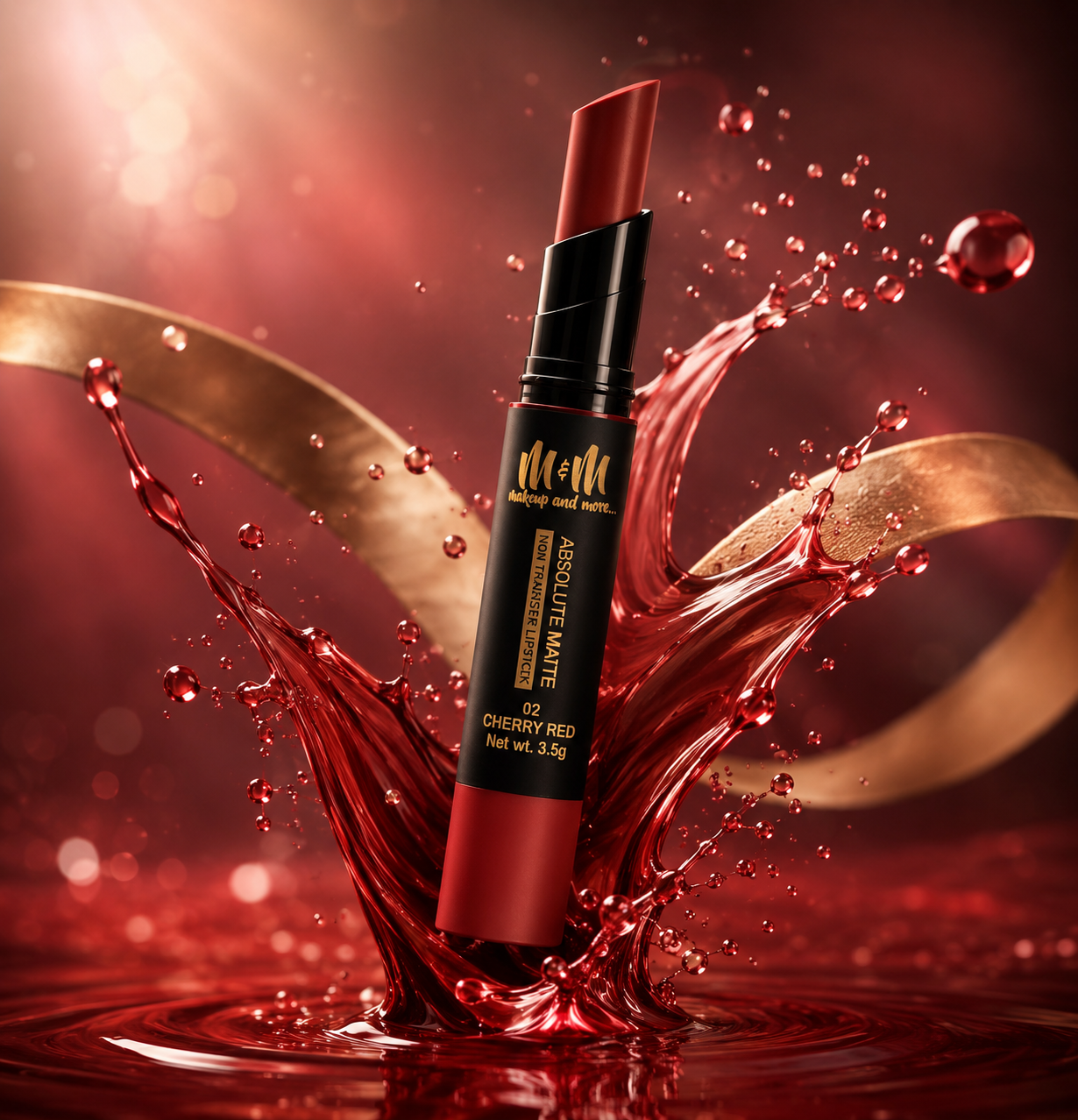 M & M Absolute Matte Non-Transfer Lipstick | Smooth Glide Application for Full Coverage | Long-Wear Formula Resistant to Smudging and Fading | Matte Finish | Cherry Red | Set of 2 Pcs