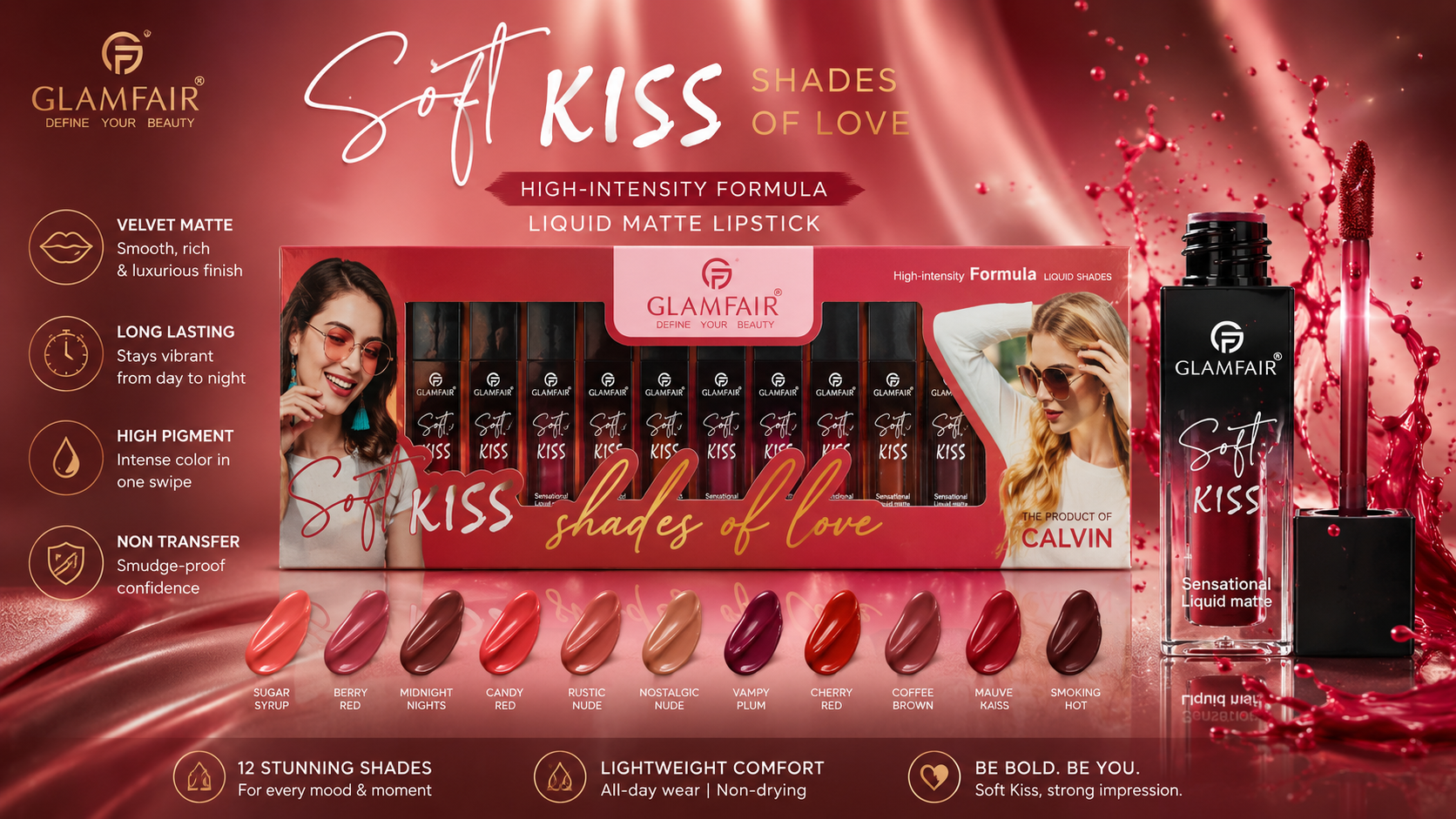 GLAMFAIR Soft Kiss Liquid Matte Lipstick Set – High Intensity Long Lasting Non-Transfer Lip Color Collection Set of 2