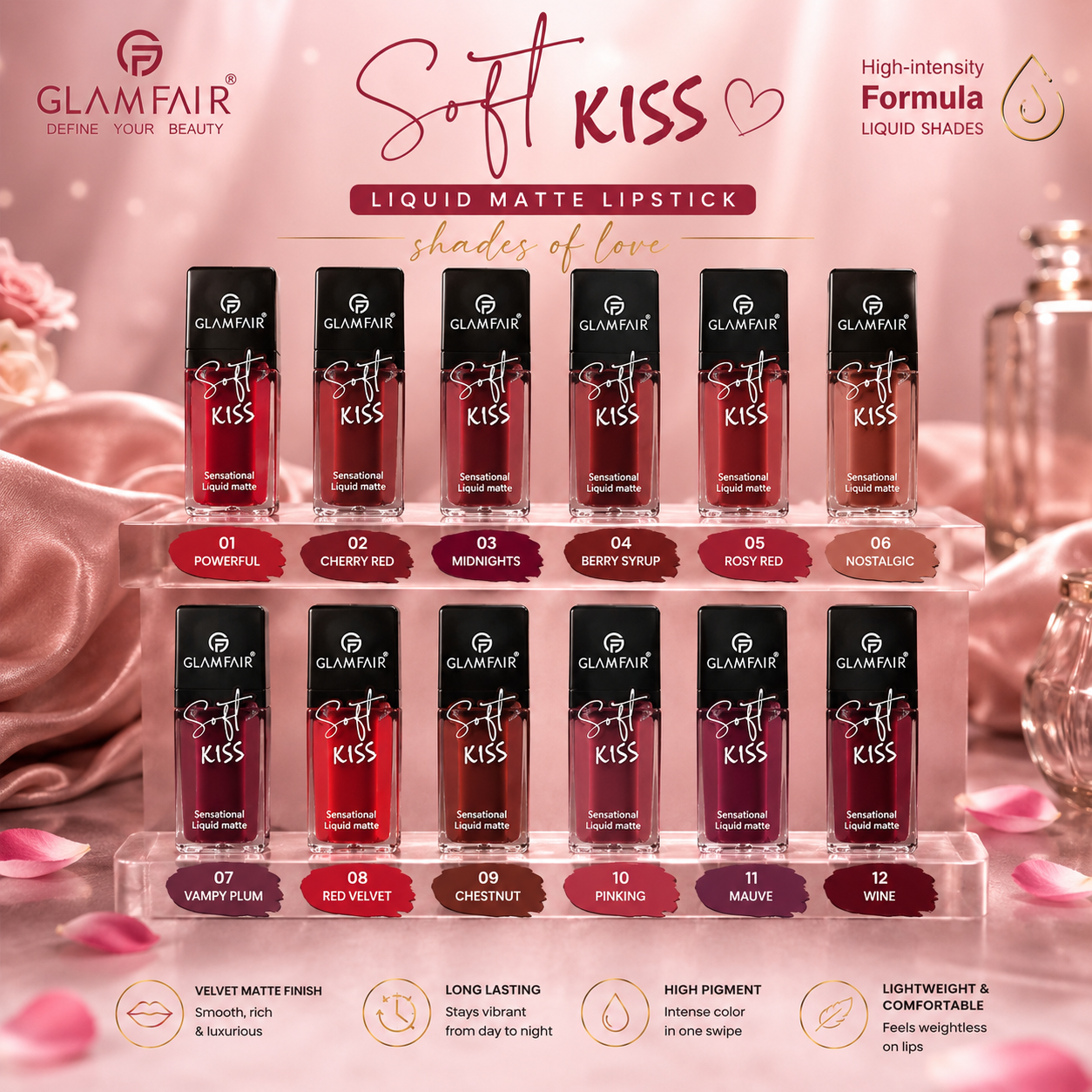 GLAMFAIR Soft Kiss Liquid Matte Lipstick Set – High Intensity Long Lasting Non-Transfer Lip Color Collection Set of 2