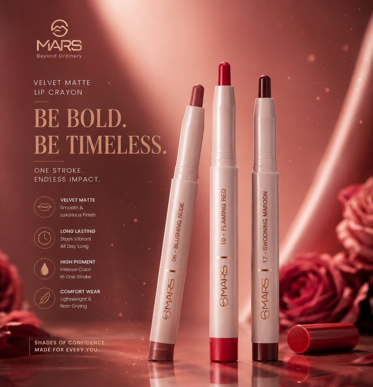 MARS Velvet Matte Lip Crayon Set | Long-Lasting Smooth Matte Finish | Highly Pigmented Lip Color Collection