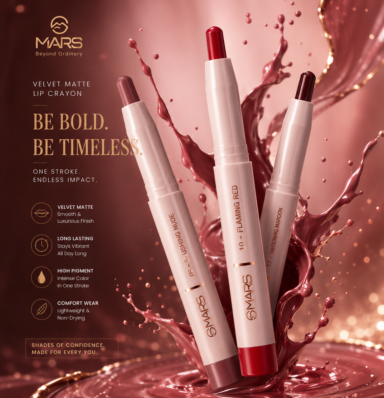 MARS Velvet Matte Lip Crayon Set | Long-Lasting Smooth Matte Finish | Highly Pigmented Lip Color Collection