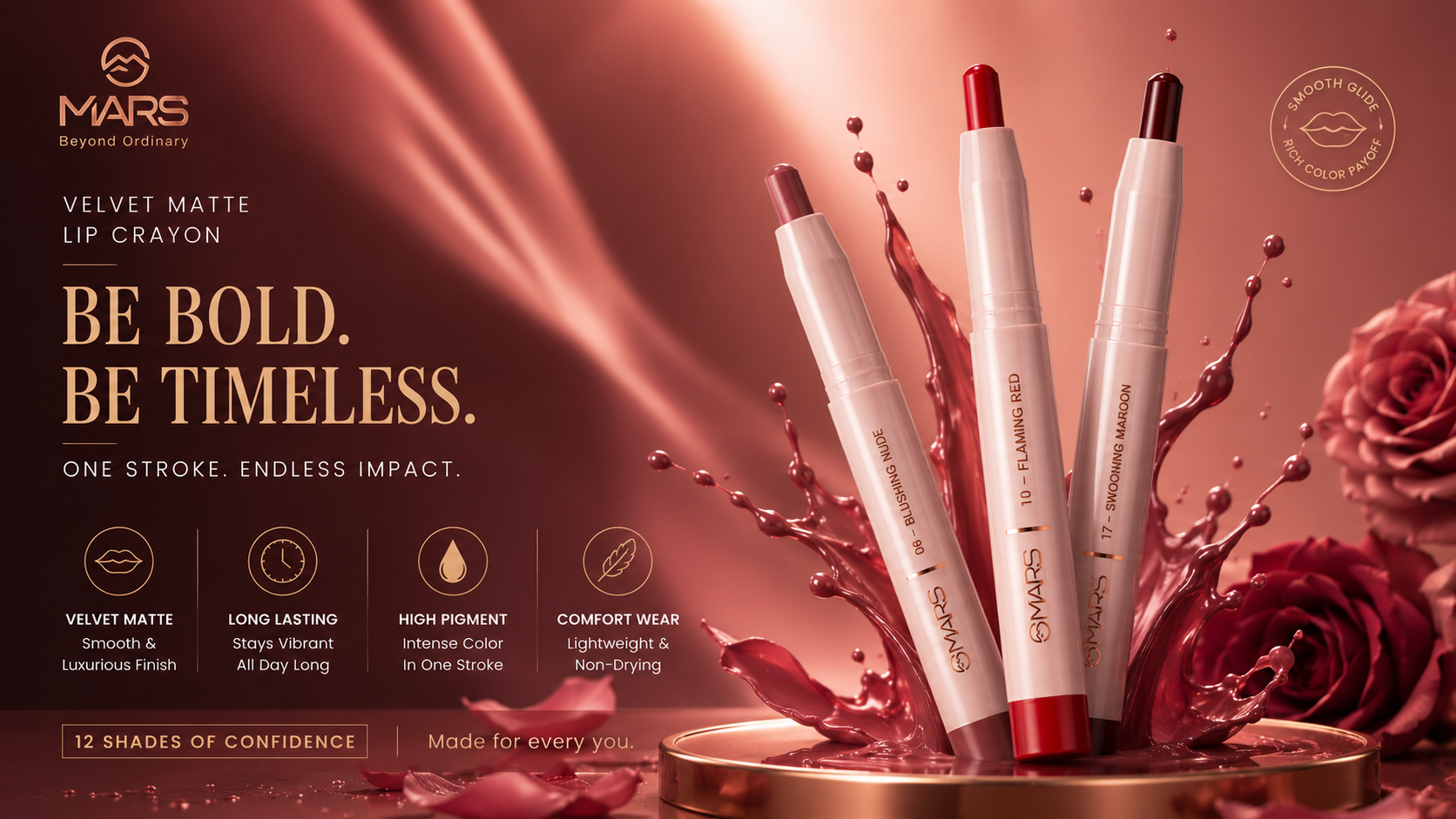 MARS Velvet Matte Lip Crayon Set | Long-Lasting Smooth Matte Finish | Highly Pigmented Lip Color Collection
