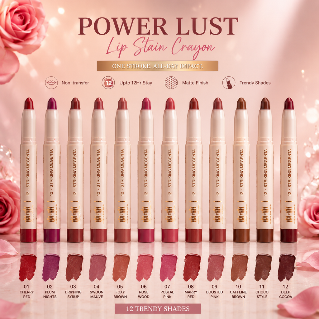 M&M Power Lust Lip Stain Crayon Set | 12 Trendy Matte Shades | Long-Lasting Non-Transfer Lip Crayons | Set of 2