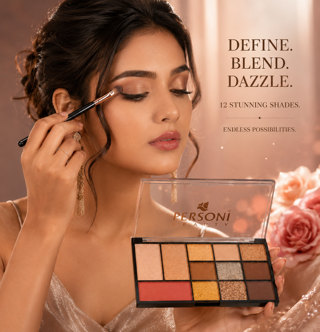 PERSONI Beauty 12 Colors Eyeshadow Palette | Matte & Shimmer Finish | Highly Pigmented Long-Lasting Makeup Palette