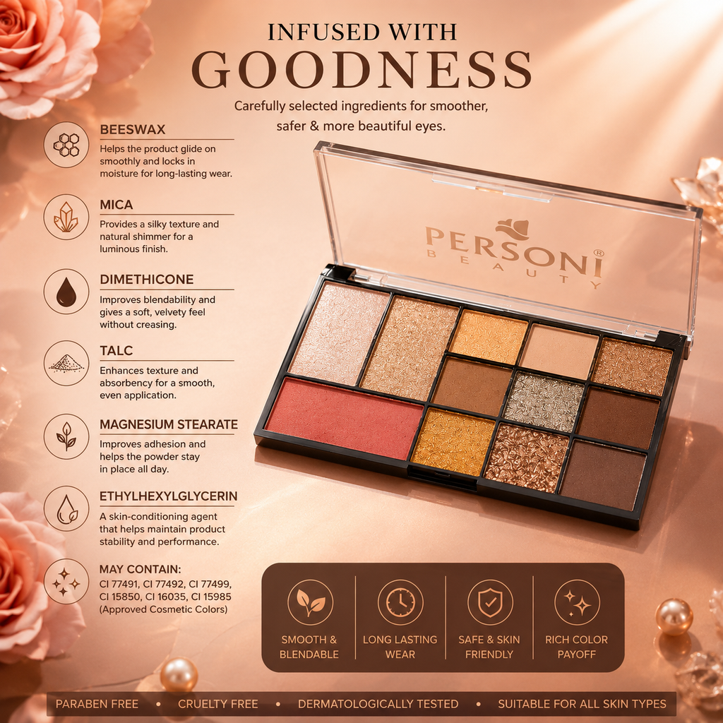 PERSONI Beauty 12 Colors Eyeshadow Palette | Matte & Shimmer Finish | Highly Pigmented Long-Lasting Makeup Palette