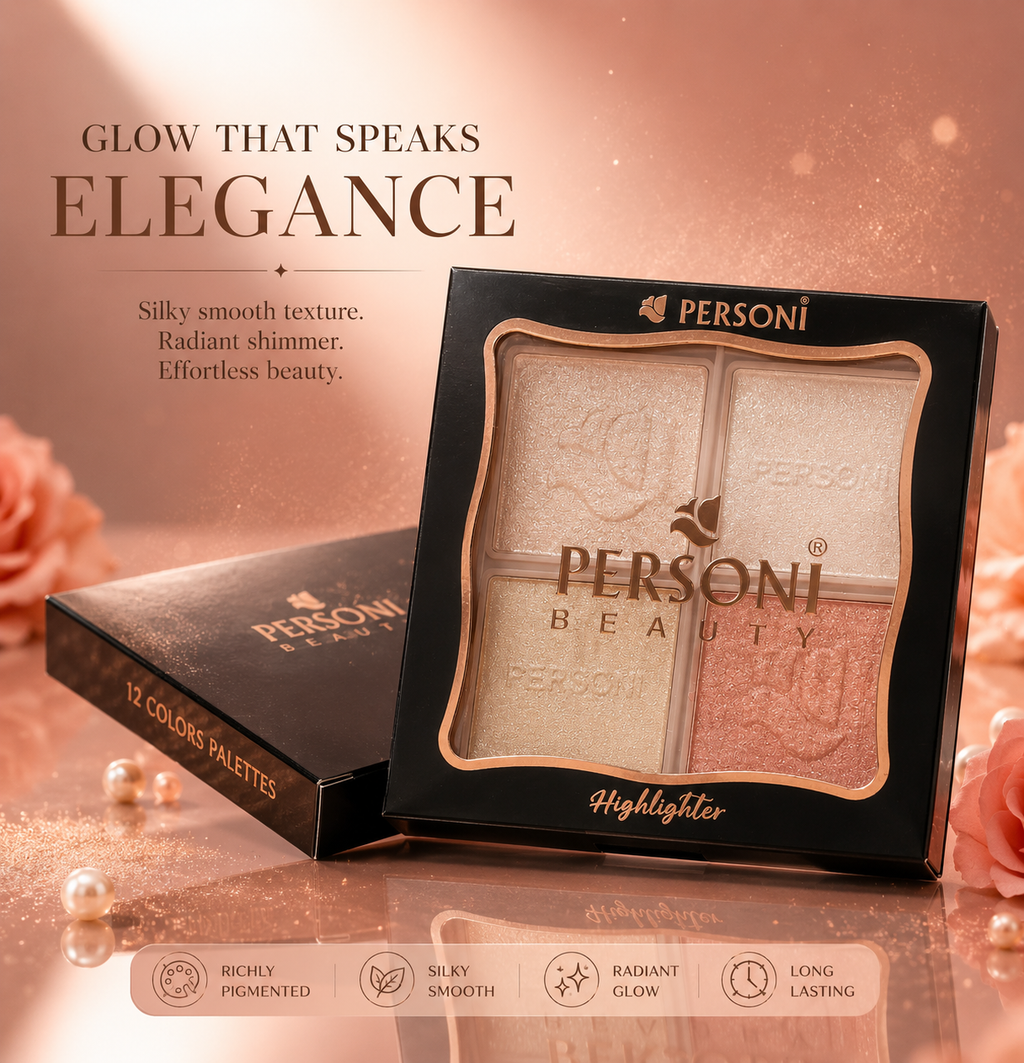 PERSONI Beauty 4-Color Highlighter Palette – Radiant Glow Shimmer Highlighter