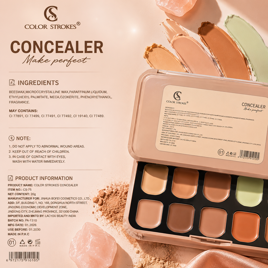 Color Strokes Concealer Palette – Full Coverage Cream Concealer Kit | 10 Multi-Use Shades for Flawless Makeup