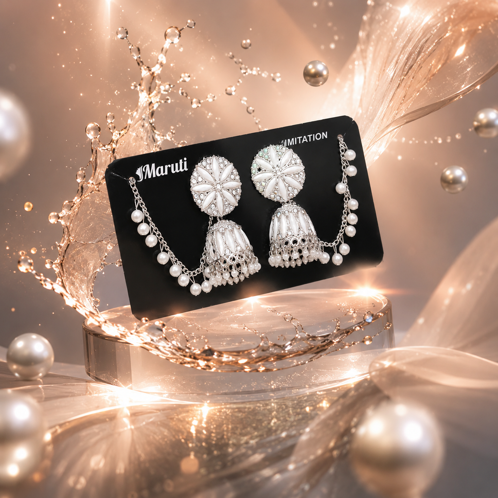 Elegant Pearl Jhumka Earrings for Women – Premium Silver Finish Ethnic Party Wear Jewellery