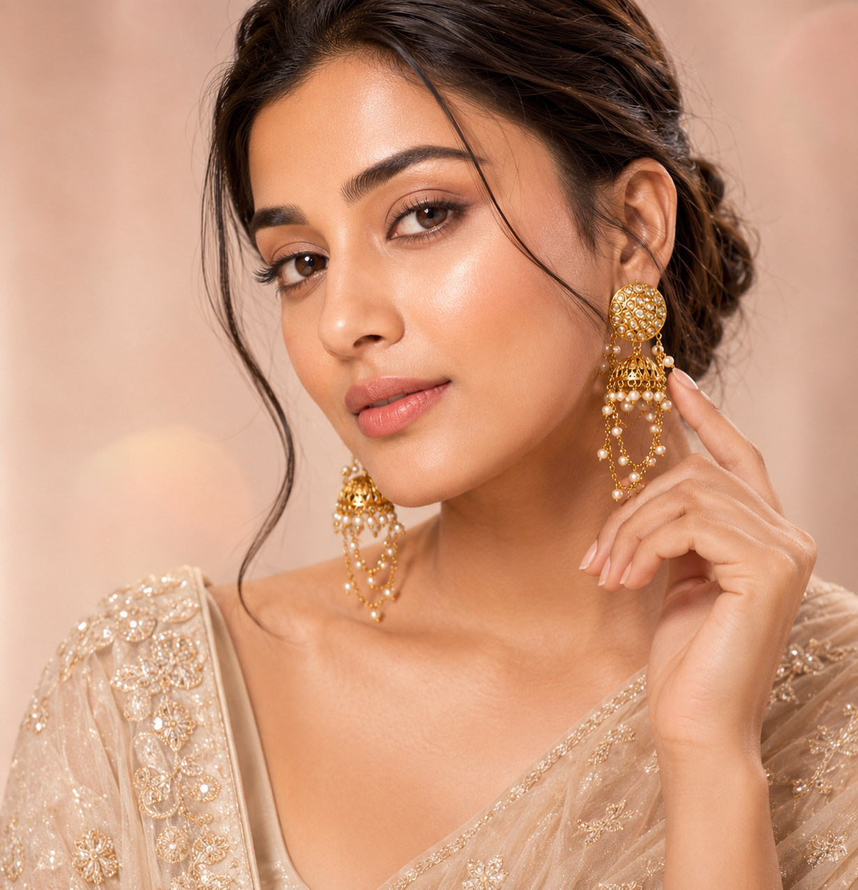Luxury Pearl Jhumka Earrings for Women – Traditional Gold Plated Ethnic Earrings with Pearl Chains