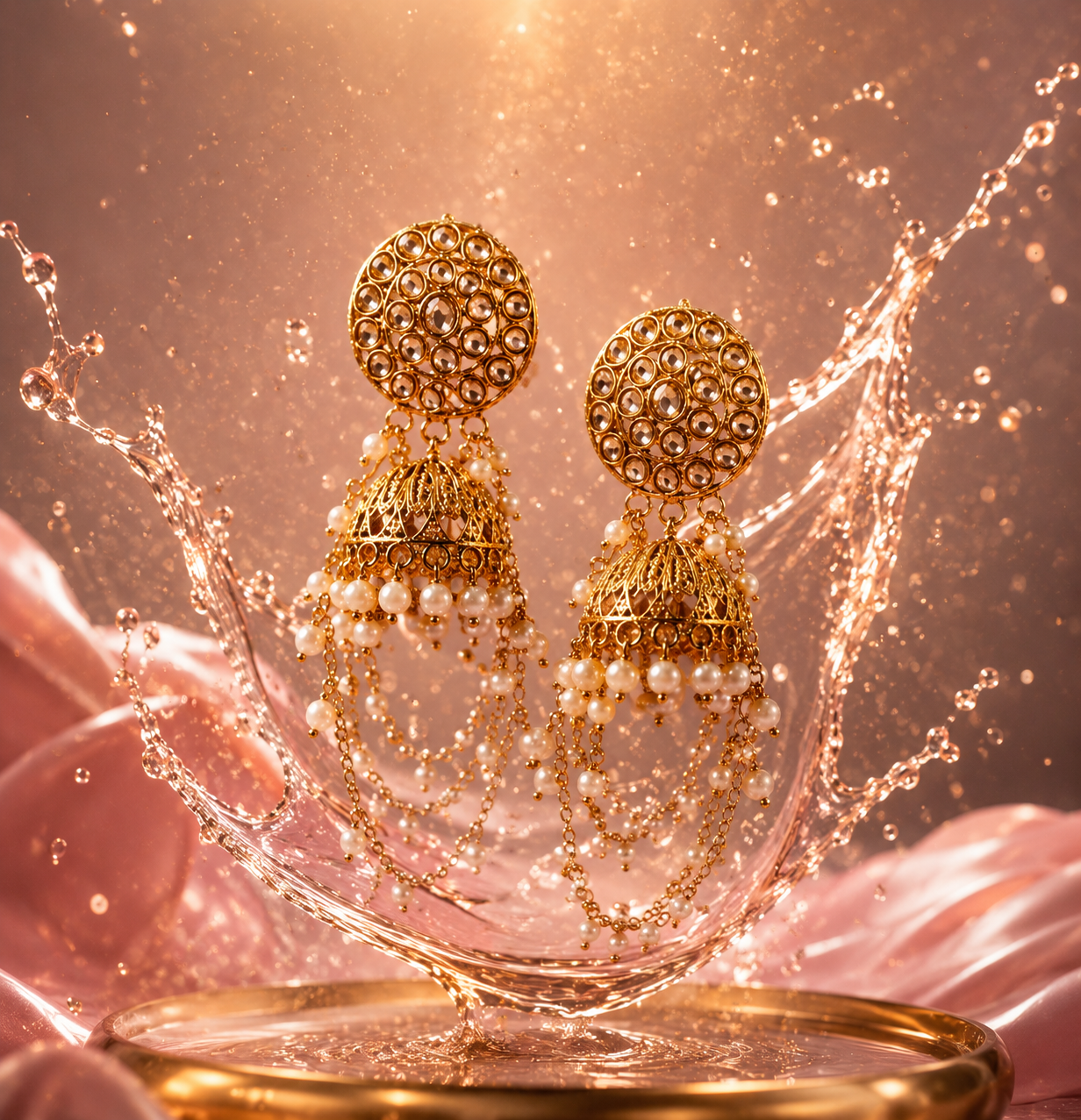 Luxury Pearl Jhumka Earrings for Women – Traditional Gold Plated Ethnic Earrings with Pearl Chains