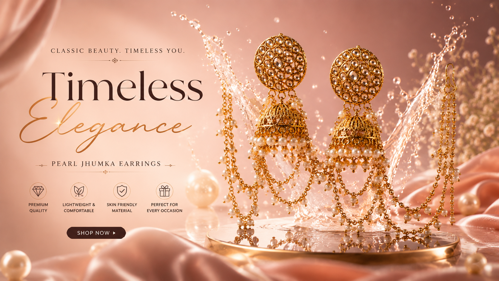 Luxury Pearl Jhumka Earrings for Women – Traditional Gold Plated Ethnic Earrings with Pearl Chains