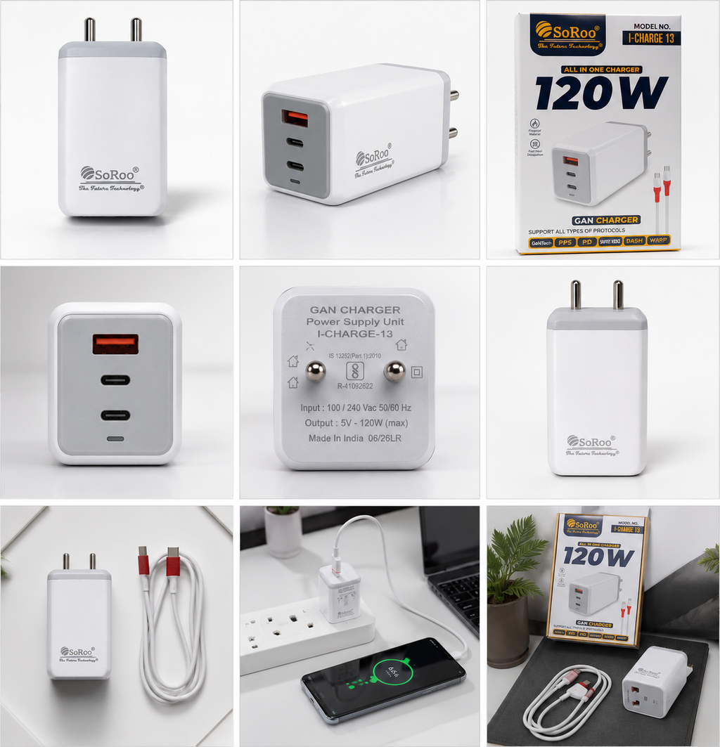 SoRoo 120W GaN Fast Charger with Type-C Cable