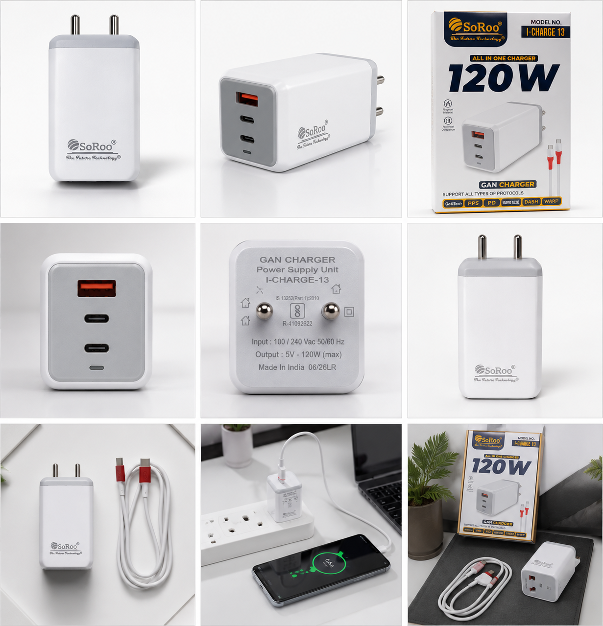 SoRoo 120W GaN Fast Charger with Type-C Cable