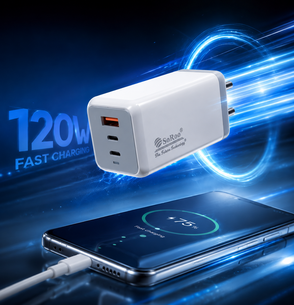 SoRoo 120W GaN Fast Charger with Type-C Cable