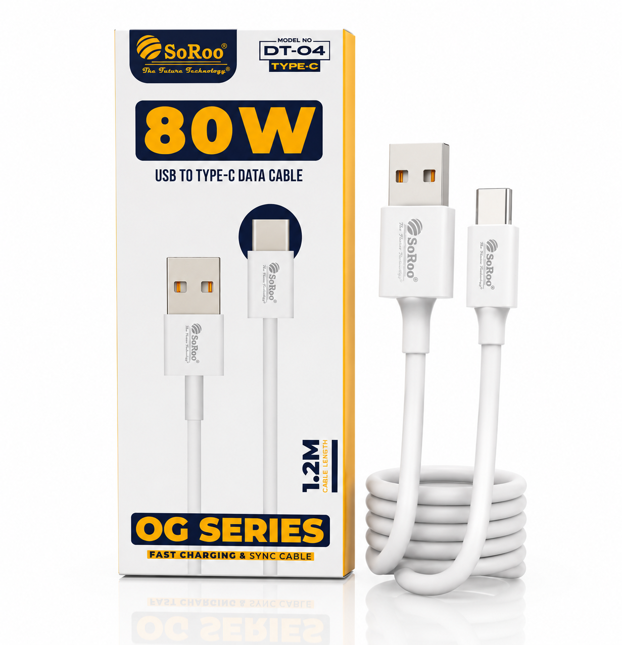SoRoo 80W USB to Type-C Fast Charging Data Cable (1.2 Meter) | High-Speed Sync Cable with 1-Year Warranty