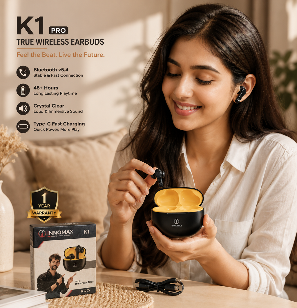 INNOMAX K1 Pro True Wireless Bluetooth Earbuds v5.4 with 48+ Hours Playtime & 1 Year Warranty