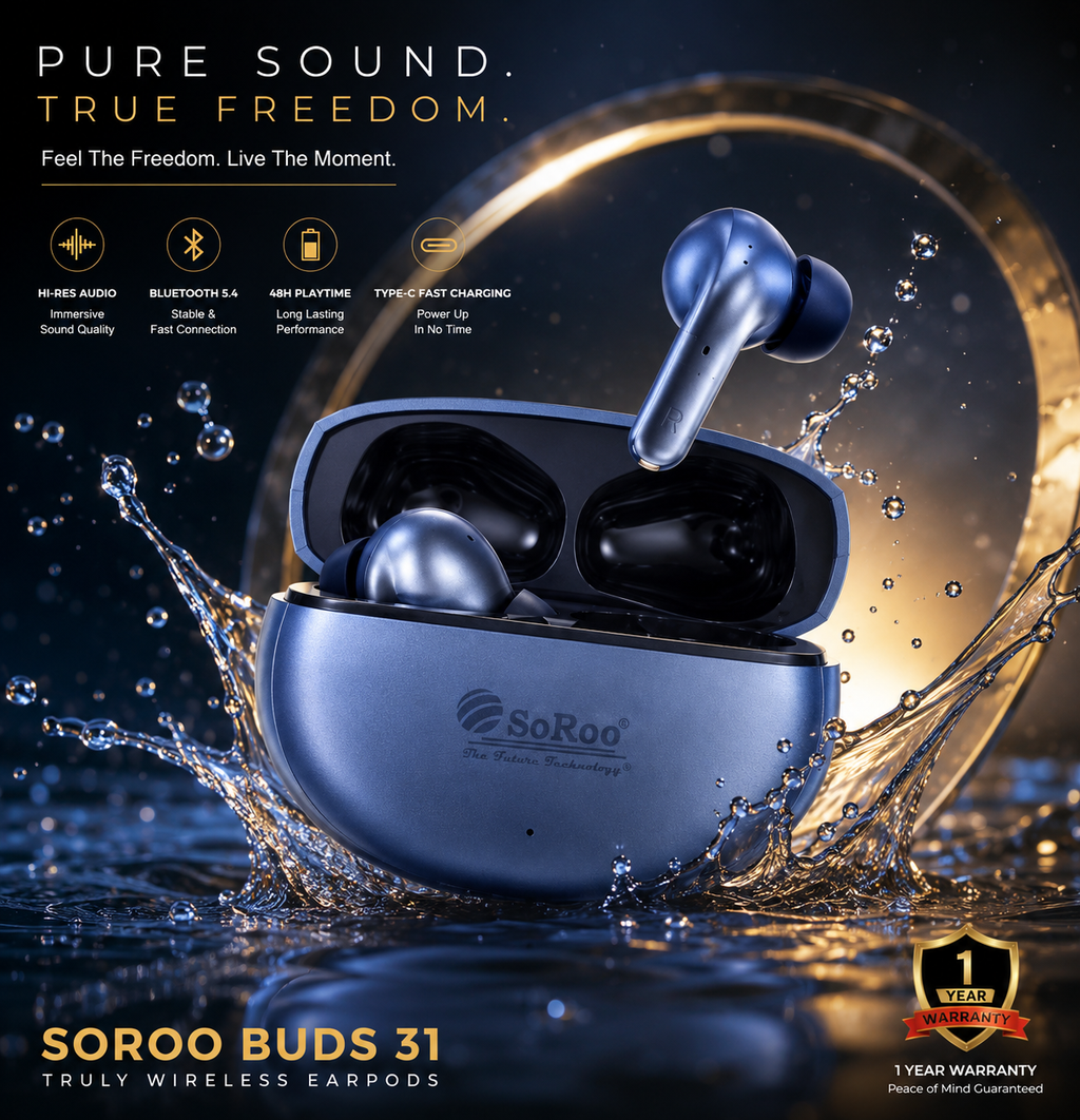 SoRoo Buds 31 Truly Wireless Earbuds with Bluetooth 5.4, Hi-Res Audio & 1 Year Warranty