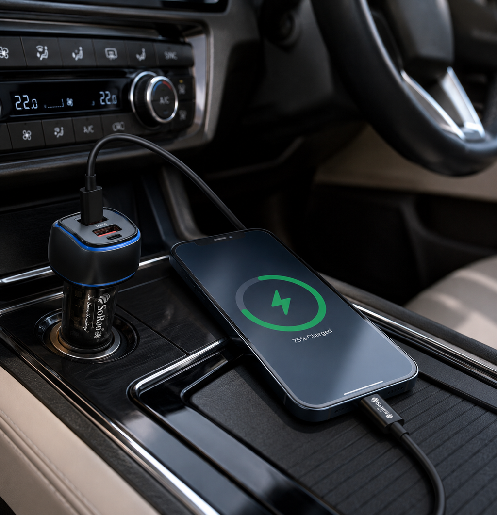 SoRoo C-18 92W PD + QC Transparent Car Charger with Type-C Cable | 1 Year Warranty