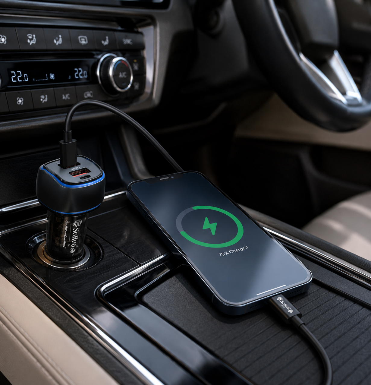 SoRoo C-18 92W PD + QC Transparent Car Charger with Type-C Cable | 1 Year Warranty