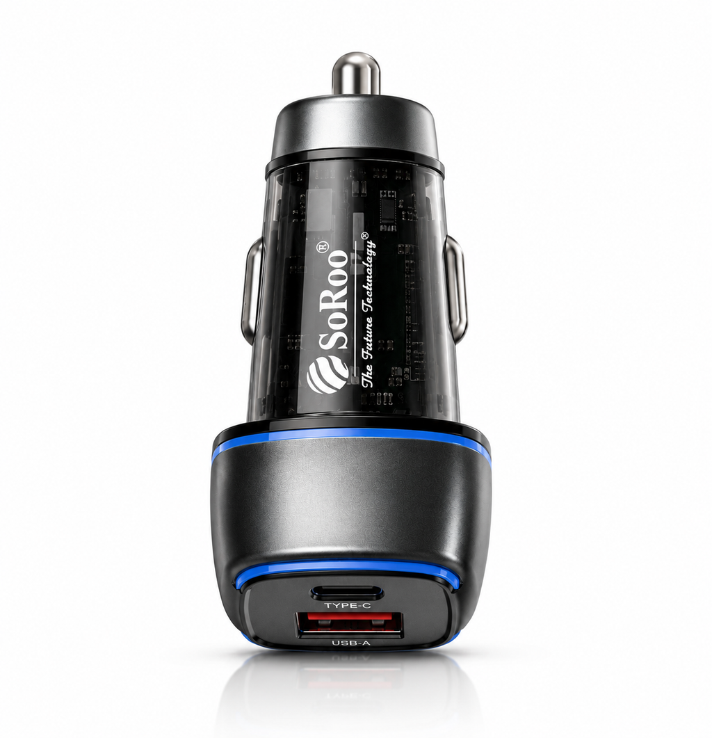 SoRoo C-18 92W PD + QC Transparent Car Charger with Type-C Cable | 1 Year Warranty