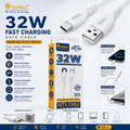 SoRoo DT-14 Type-C Fast Charging Data Cable (32W) – 120cm USB to Type-C Charging & Data Sync Cable with 1 Year Warranty | Durable, Tangle-Free & Safe Charging
