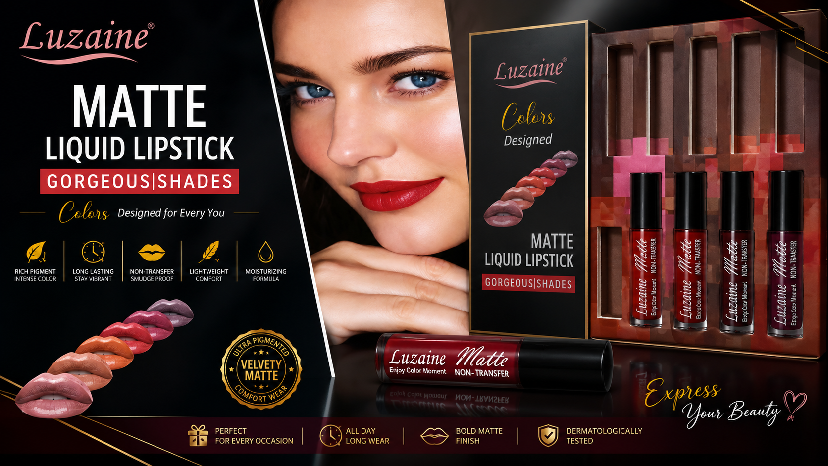 Luzainé Matte Liquid Lipstick (Gorgeous | Shades) Set of 2 Pcs