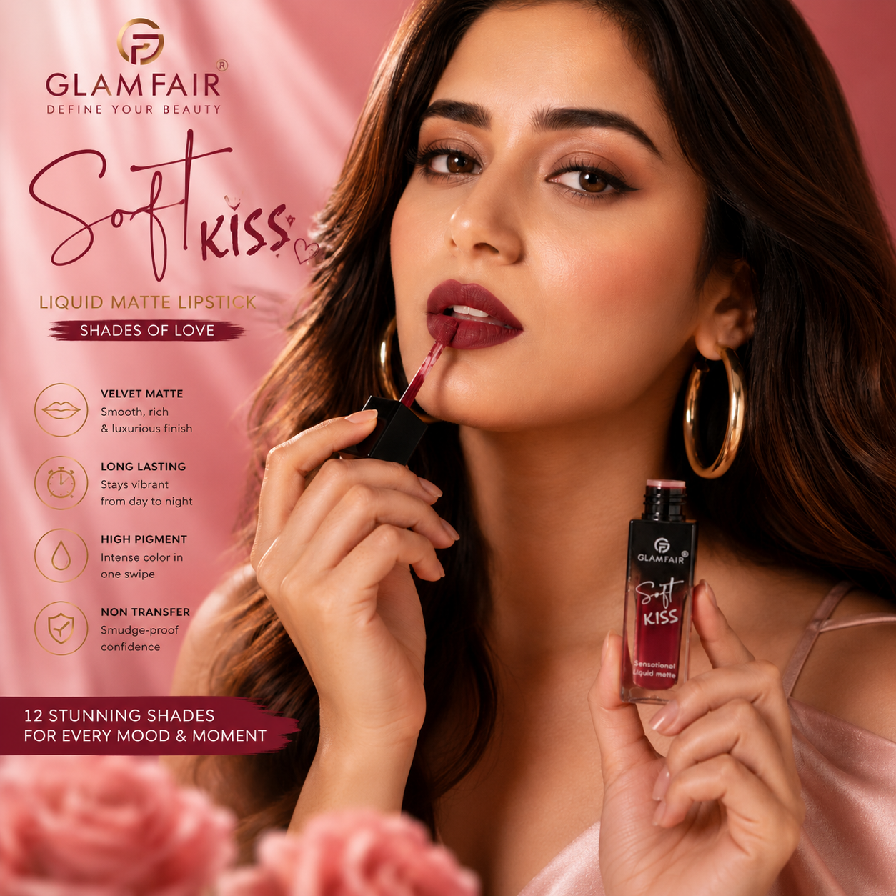 GLAMFAIR Soft Kiss Liquid Matte Lipstick Set – High Intensity Long Lasting Non-Transfer Lip Color Collection Set of 2