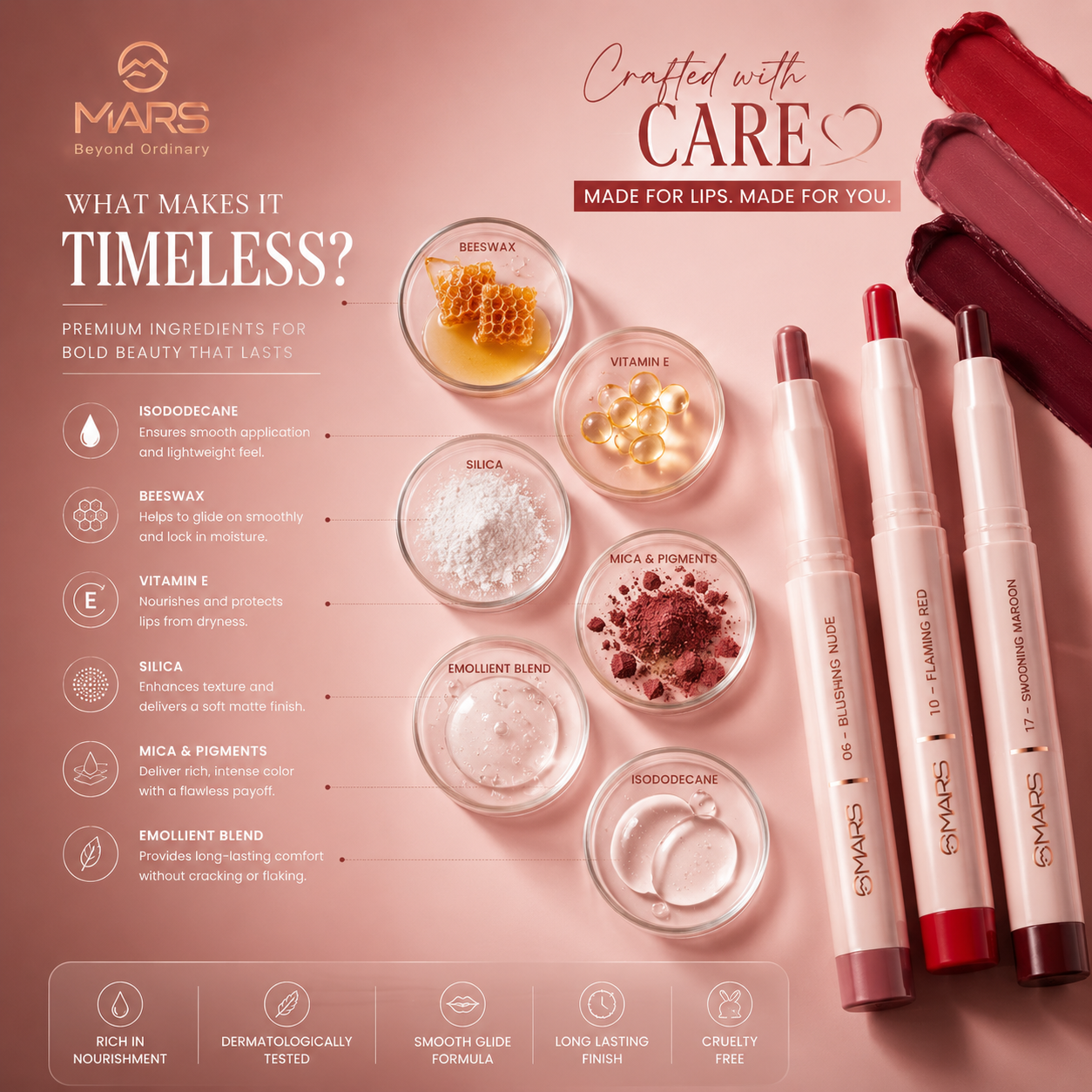 MARS Velvet Matte Lip Crayon Set | Long-Lasting Smooth Matte Finish | Highly Pigmented Lip Color Collection