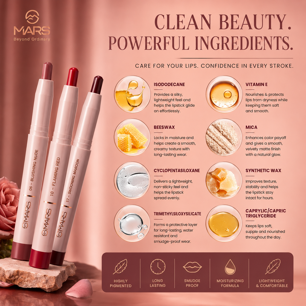 MARS Velvet Matte Lip Crayon Set | Long-Lasting Smooth Matte Finish | Highly Pigmented Lip Color Collection