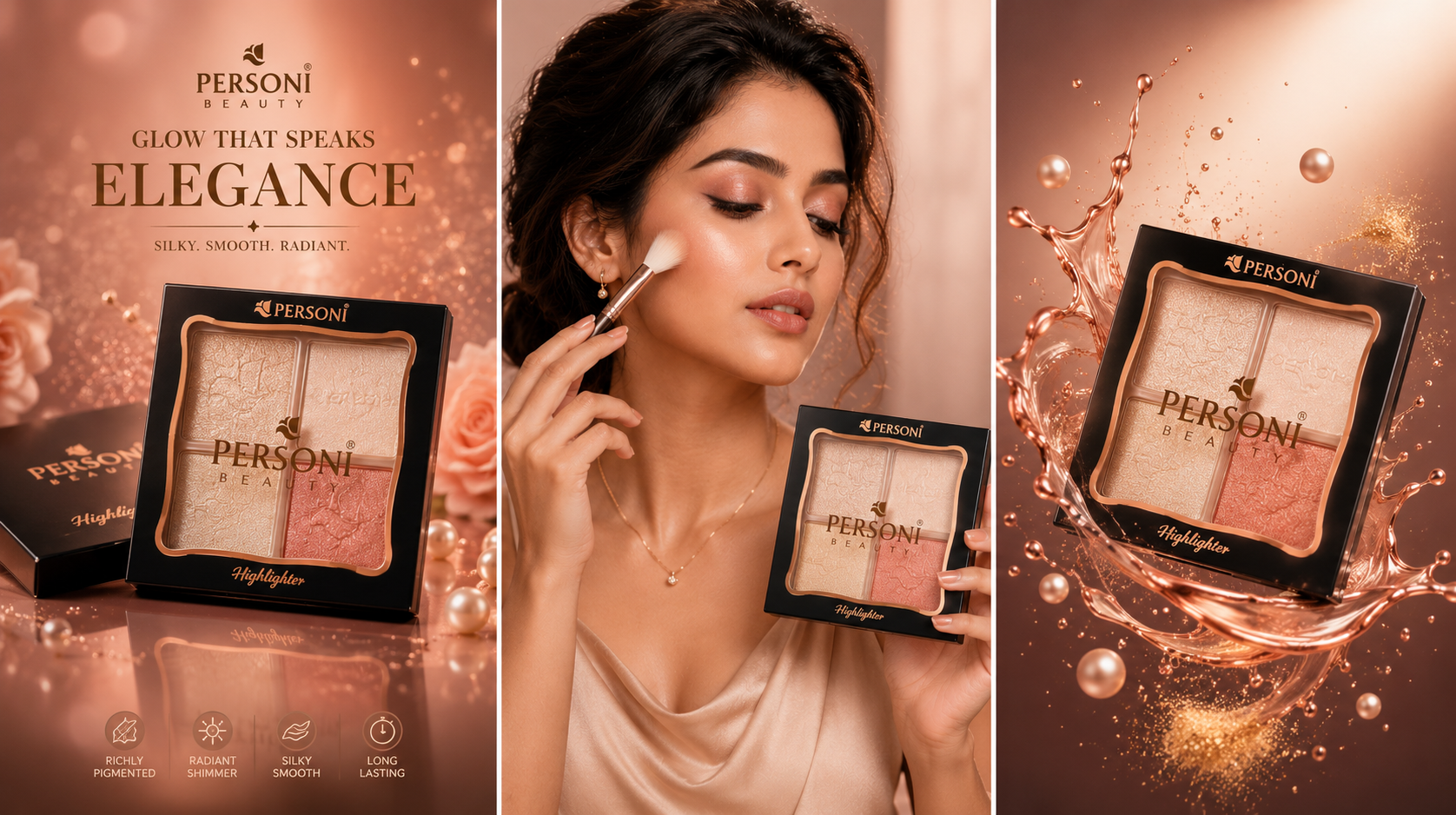 PERSONI Beauty 4-Color Highlighter Palette – Radiant Glow Shimmer Highlighter