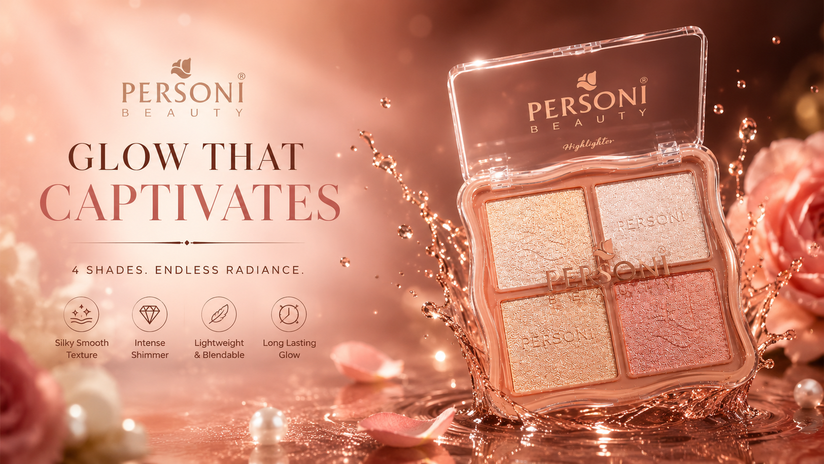 PERSONI Beauty 4-Color Highlighter Palette – Radiant Glow Shimmer Highlighter