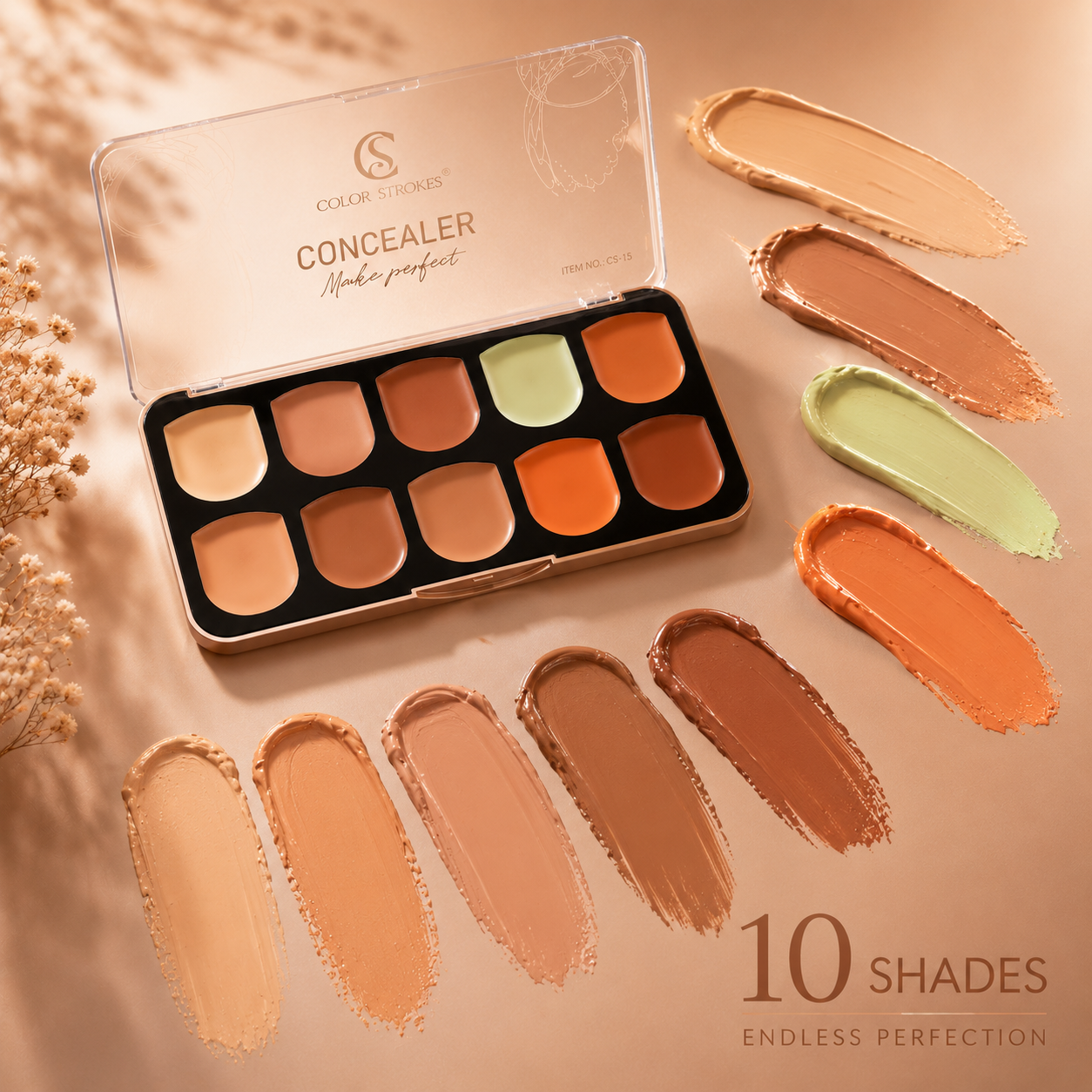 Color Strokes Concealer Palette – Full Coverage Cream Concealer Kit | 10 Multi-Use Shades for Flawless Makeup