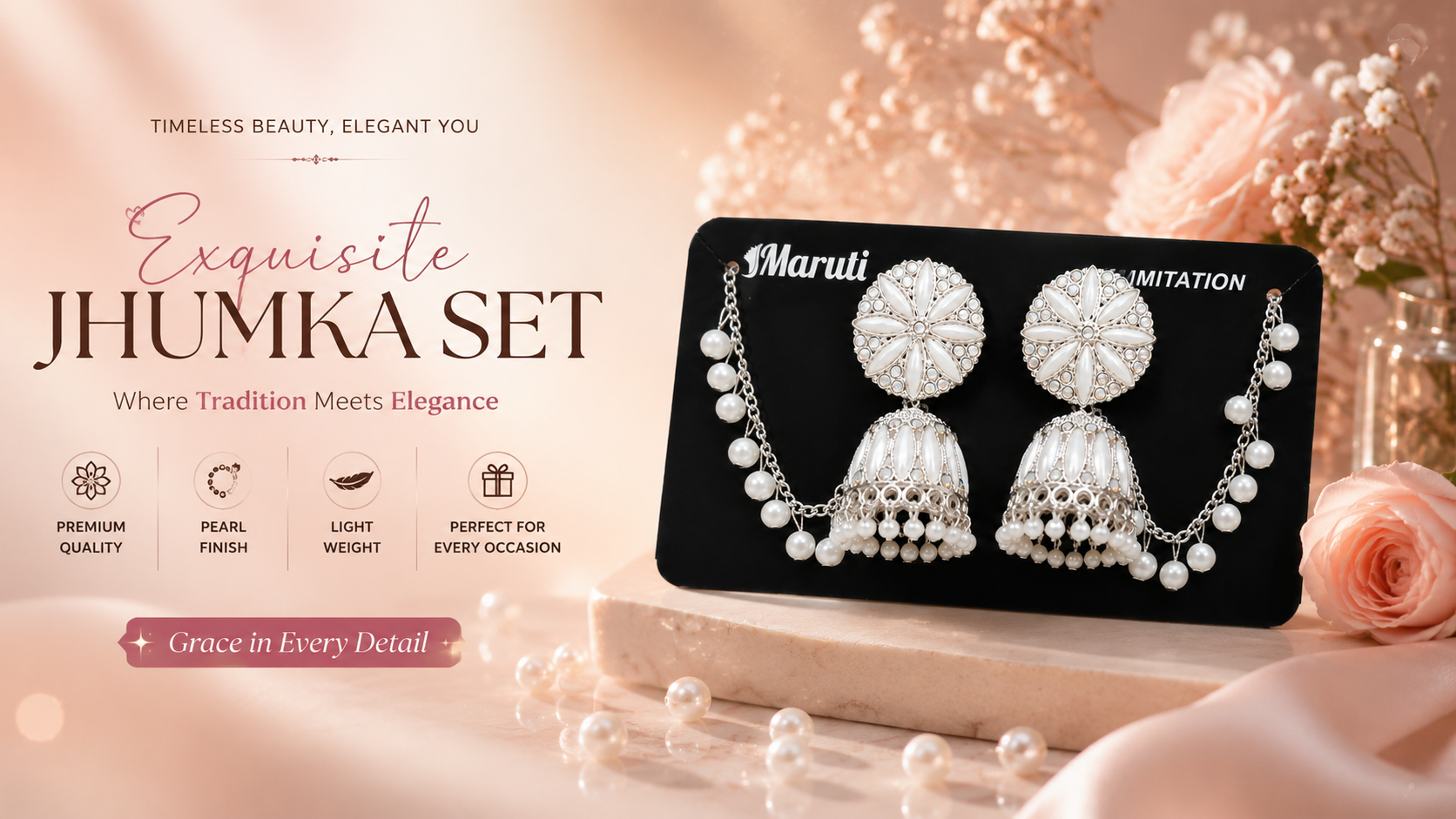 Elegant Pearl Jhumka Earrings for Women – Premium Silver Finish Ethnic Party Wear Jewellery