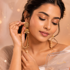 Luxury Pearl Jhumka Earrings for Women – Traditional Gold Plated Ethnic Earrings with Pearl Chains
