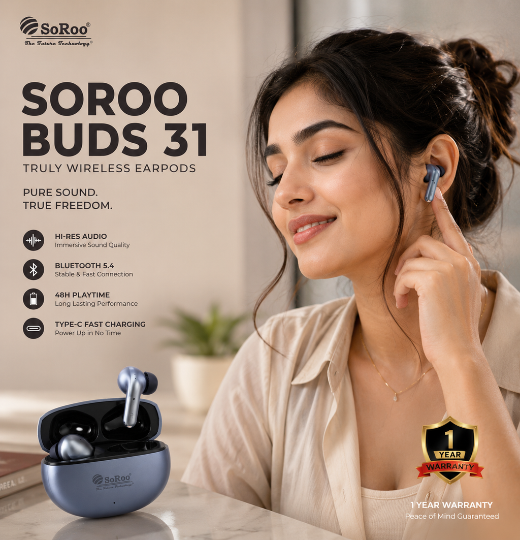 SoRoo Buds 31 Truly Wireless Earbuds with Bluetooth 5.4, Hi-Res Audio & 1 Year Warranty