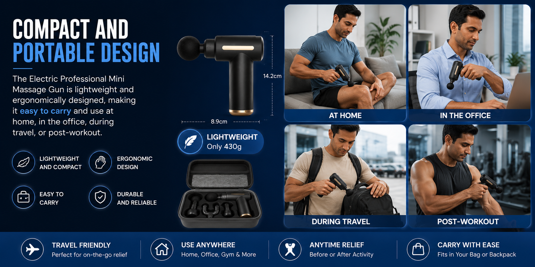 Deep Tissue Massage Gun – Portable Muscle Recovery & Pain Relief Device