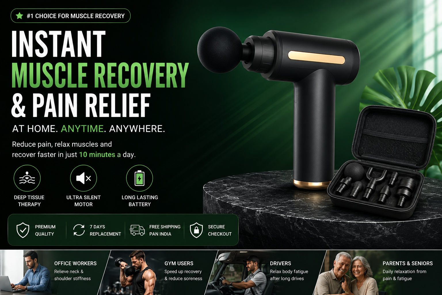 Deep Tissue Massage Gun – Portable Muscle Recovery & Pain Relief Device